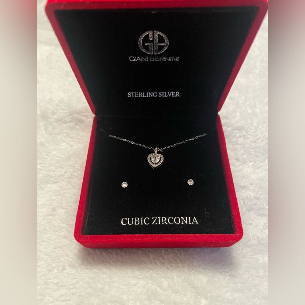 NWT Giani Bernini‎ Sterling Silver Cubic Zirconia Halo Necklace and Earr…